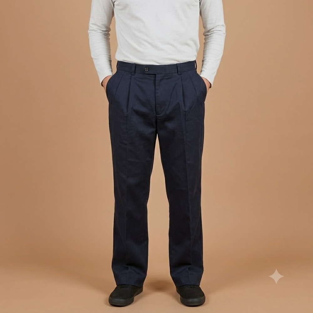 Joseph & Feiss Pleated Dress Pants Mens 38x32 Navy Blue 100% Cotton Chino‎